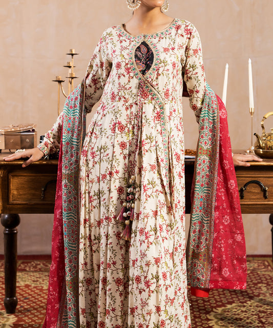 3 Piece - Embroidered Raw silk Suit