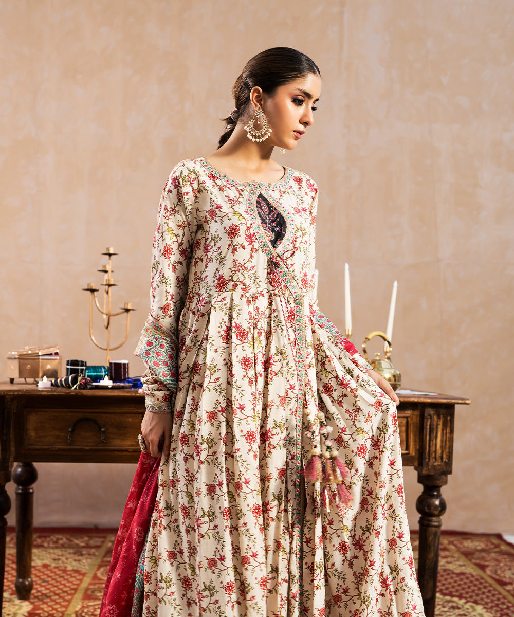 3 Piece - Embroidered Raw silk Suit