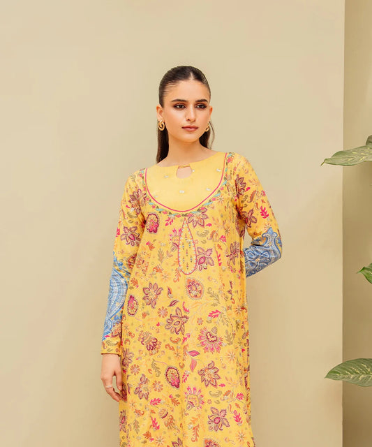 Printed Embroidered Long Lawn Shirt