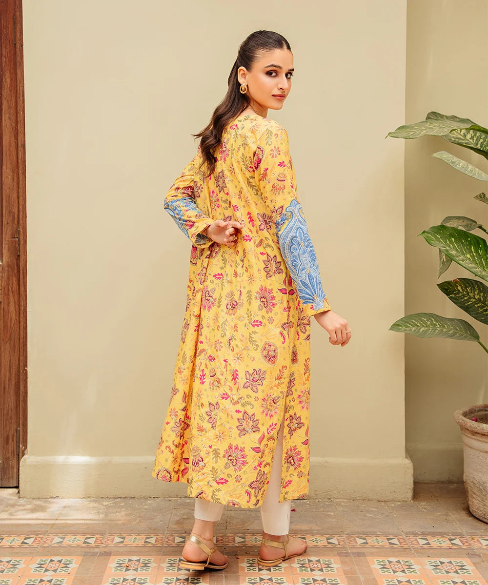Printed Embroidered Long Lawn Shirt