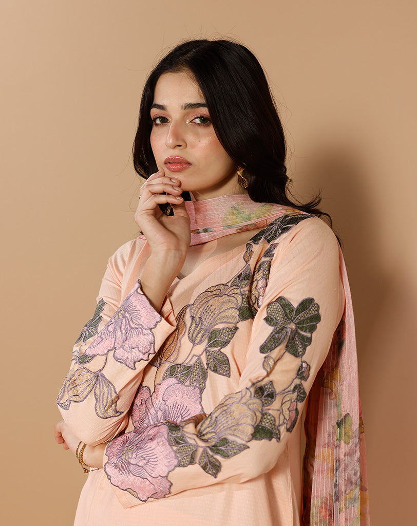 EMBROIDED 3PCS SELF COTTON SUIT