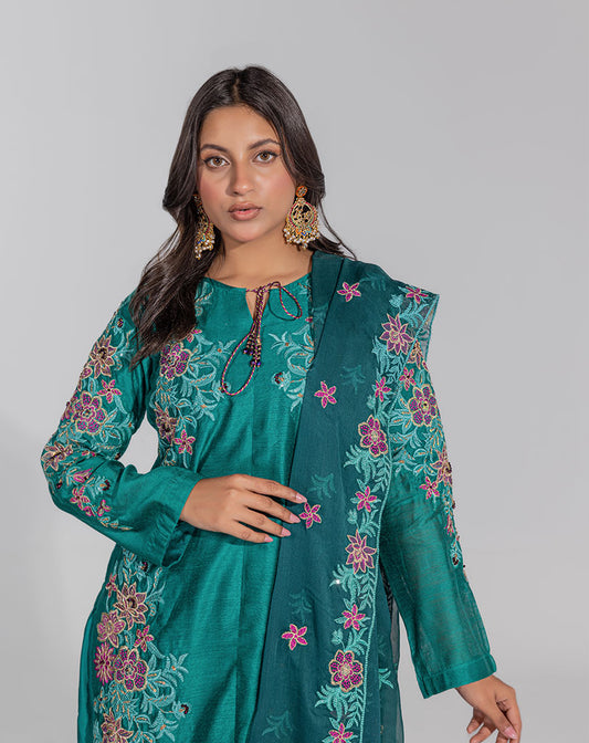 Embroidered Hand Embellished khaddi net Suit