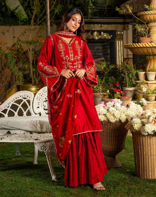Embroidered Hand Embellished khaddi net Suit