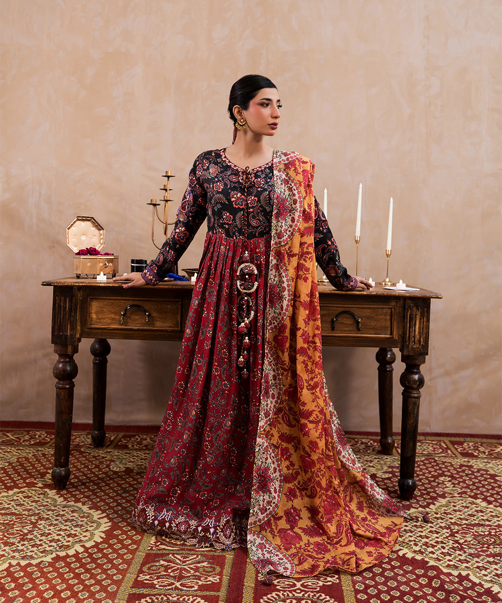 3 Piece - Embroidered Raw silk Suit
