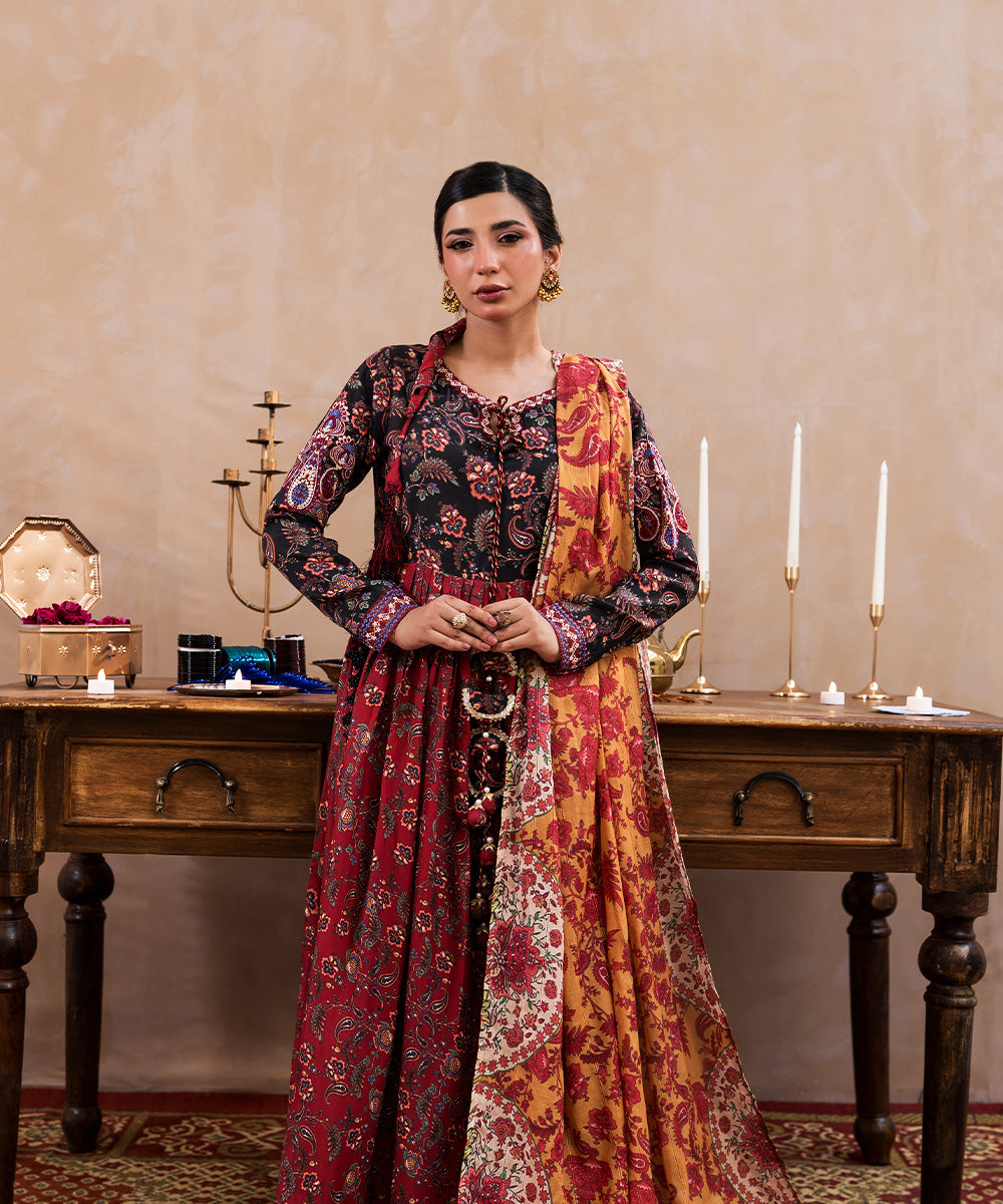 3 Piece - Embroidered Raw silk Suit