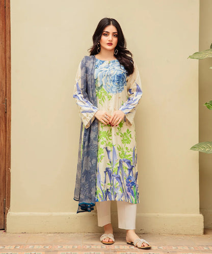 Printed Embroided Lawn 3pcs Suit