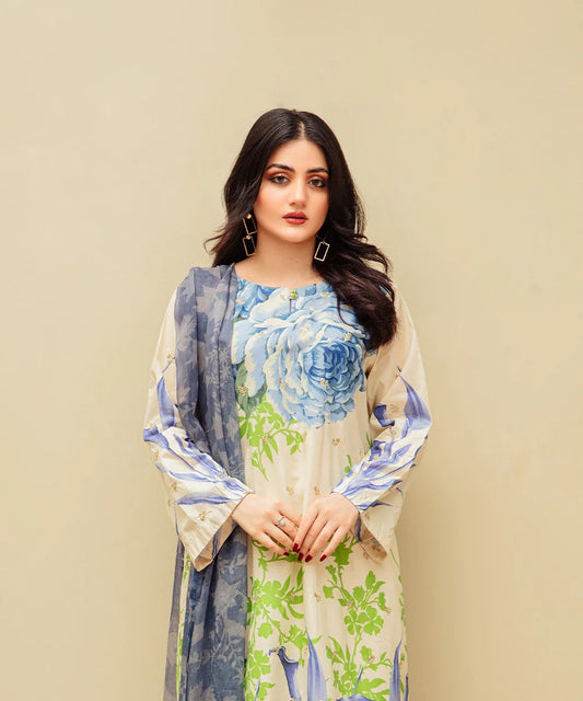 Printed Embroided Lawn 3pcs Suit