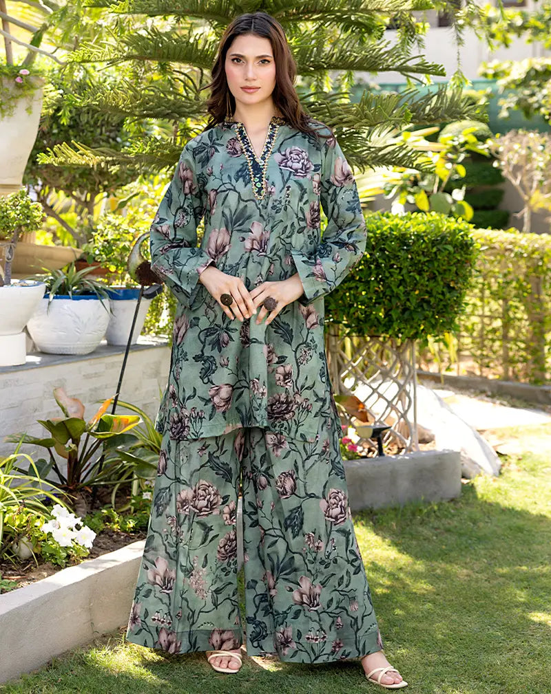 Printed Hand Embellished Lawn 2 Pcs Suit