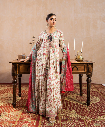 3 Piece - Embroidered Raw silk Suit