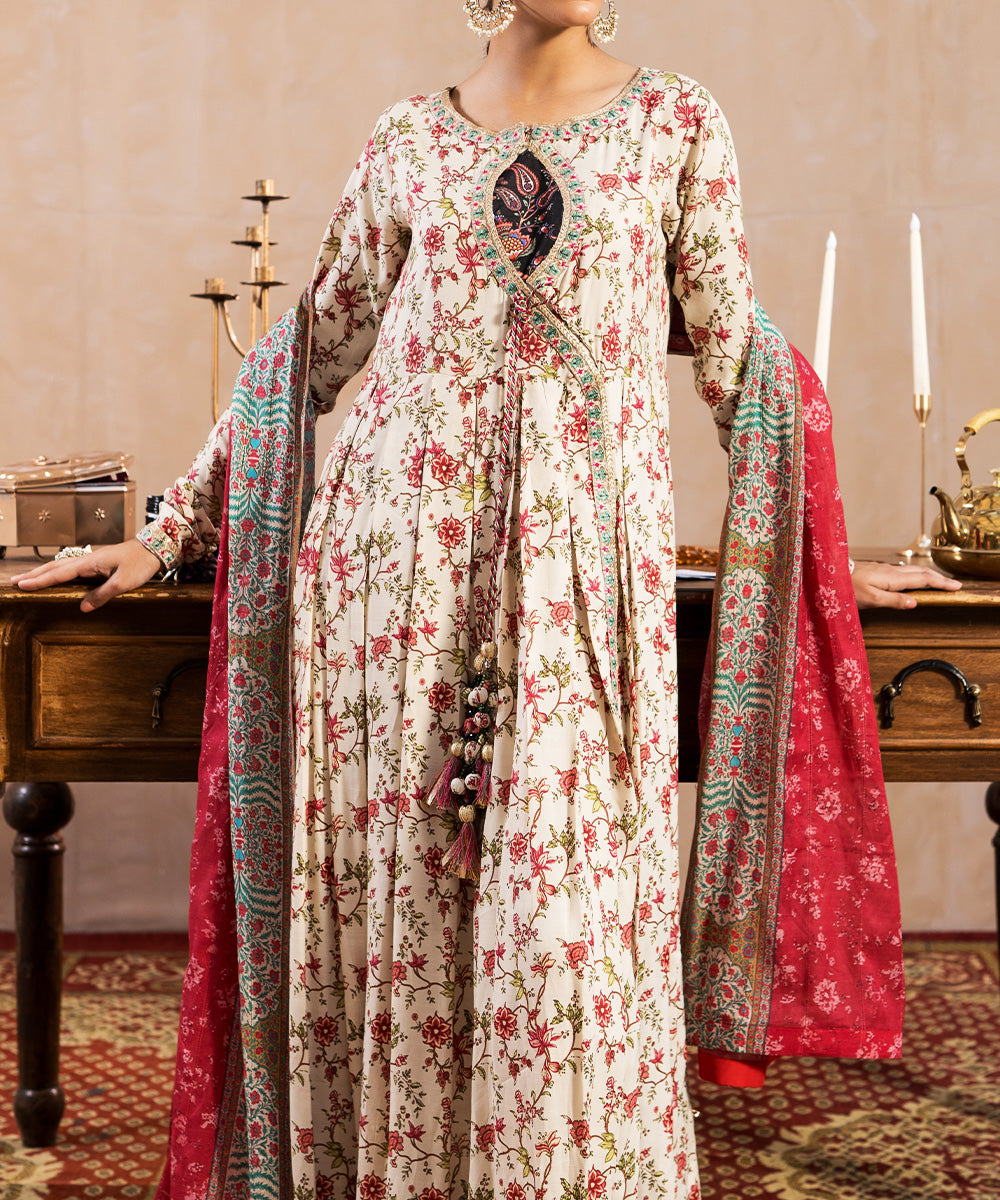 3 Piece - Embroidered Raw silk Suit