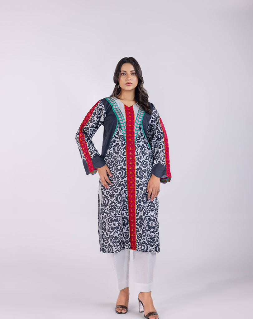 Printed Lawn Embroidrered Shirt