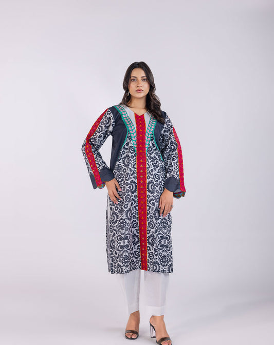 Printed Lawn Embroidrered Shirt