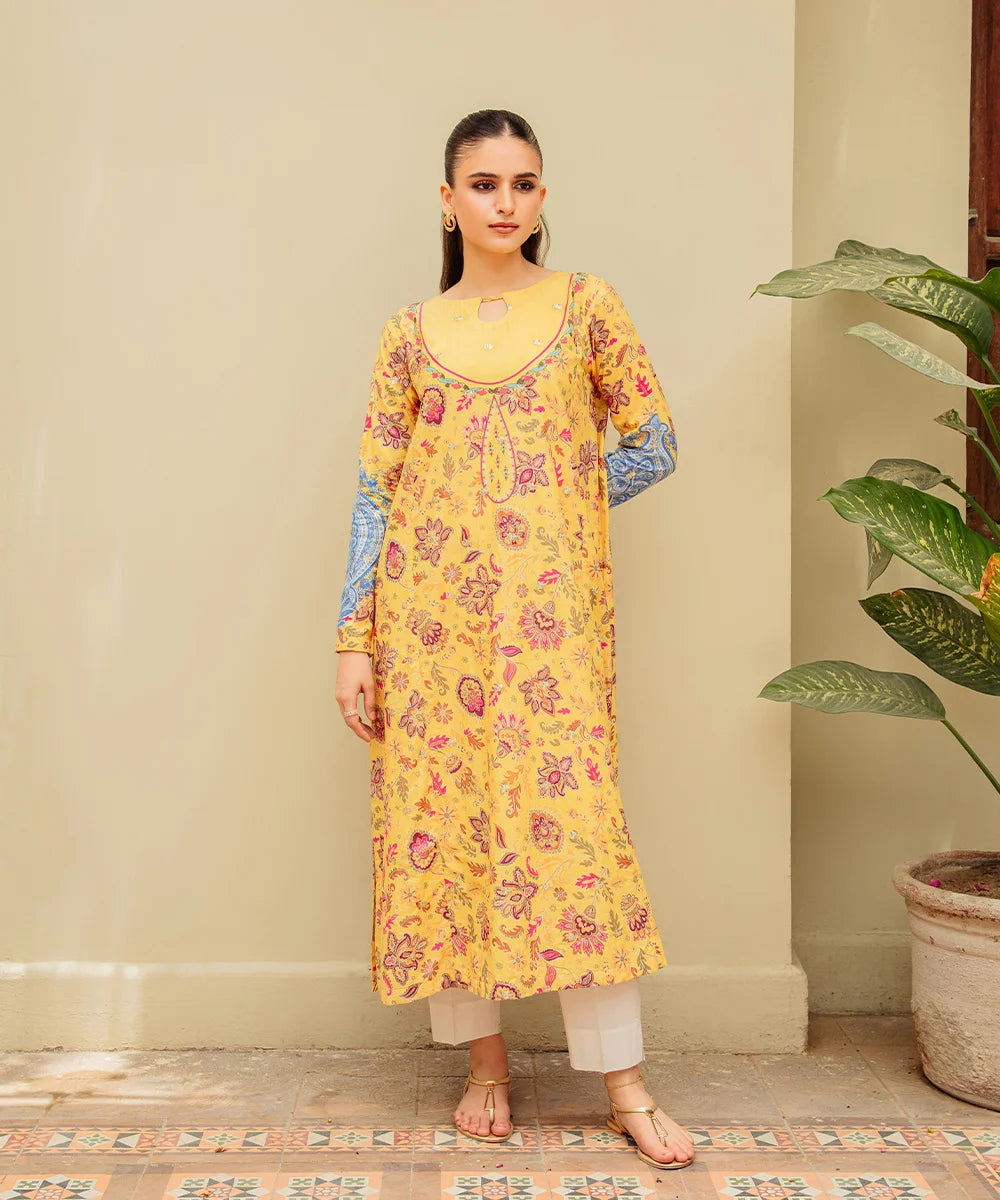 Printed Embroidered Long Lawn Shirt