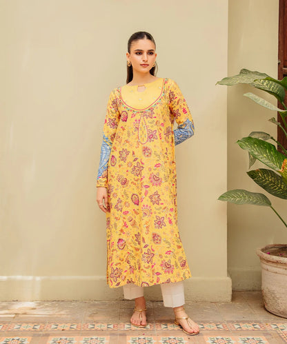 Printed Embroidered Long Lawn Shirt