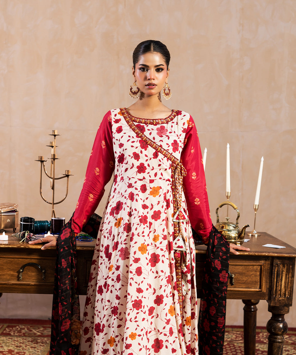 3 Piece - Embroidered Raw silk Suit
