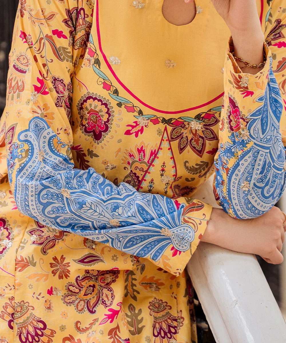 Printed Embroidered Long Lawn Shirt