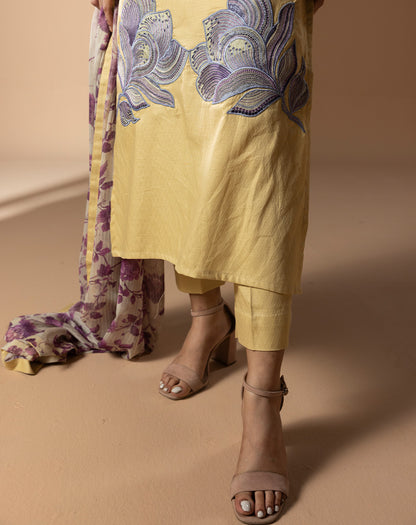 EMBROIDED 3PCS SELF COTTON SUIT