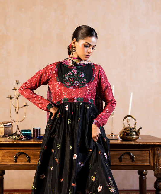 3 Piece - Embroidered Raw silk  Suit