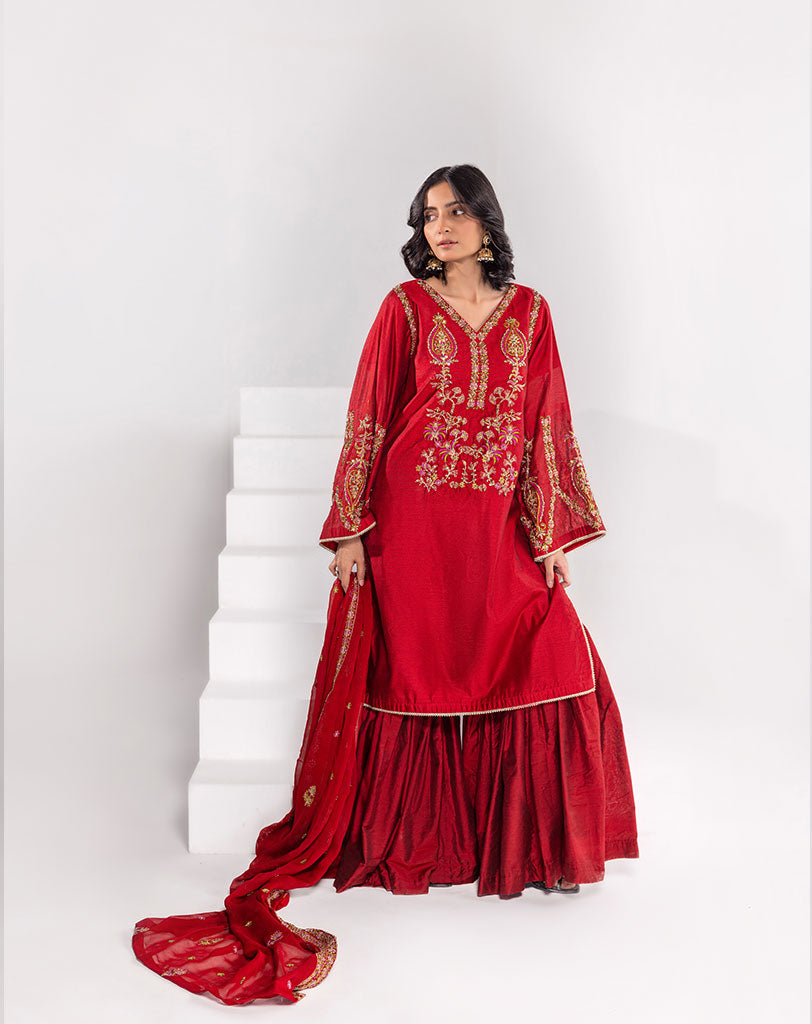 Embroidered Hand Embellished khaddi net Suit