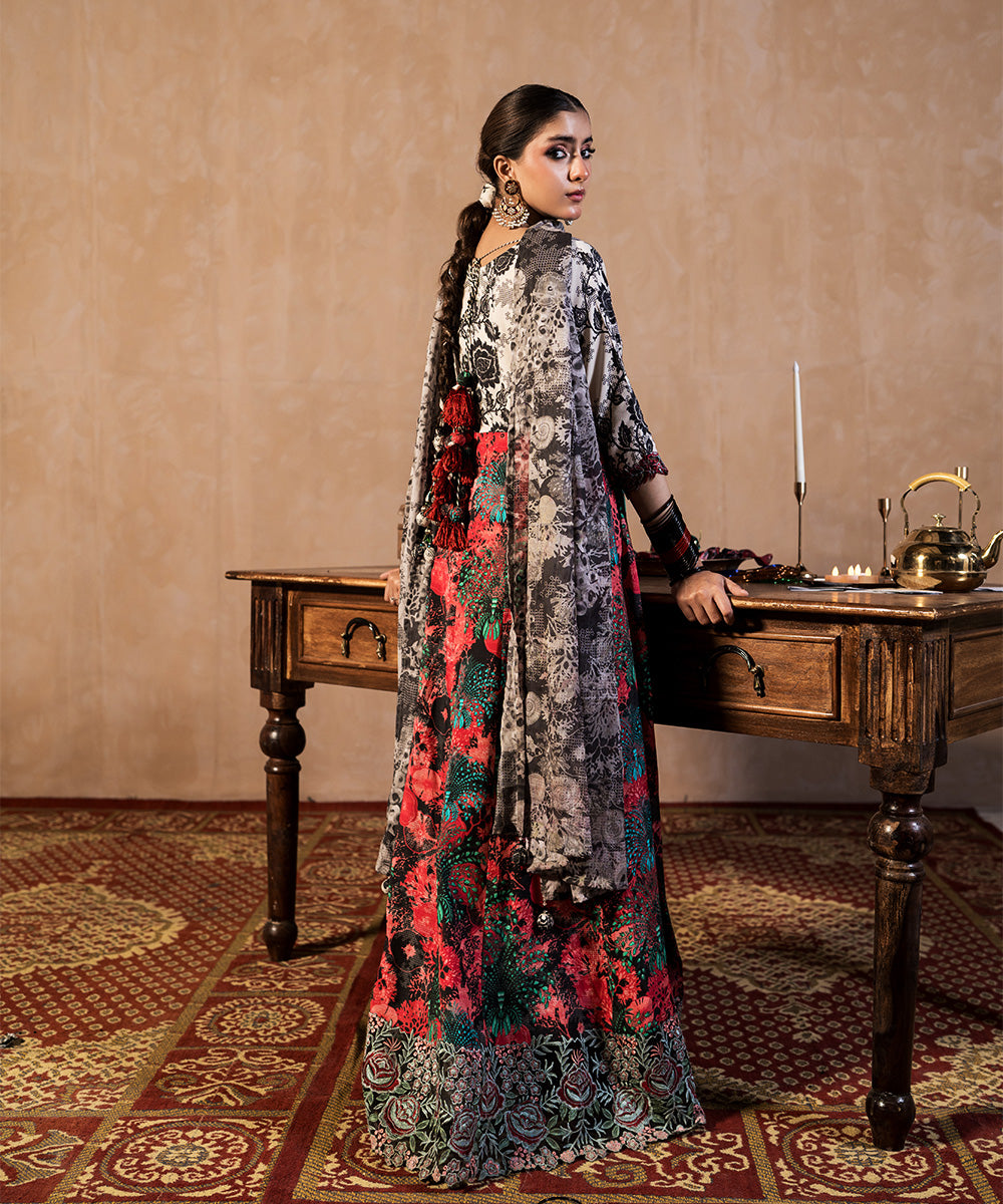3 Piece - Embroidered Raw silk Suit