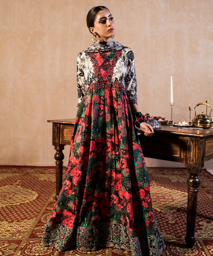 3 Piece - Embroidered Raw silk Suit