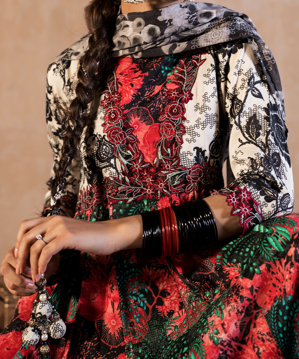 3 Piece - Embroidered Raw silk Suit