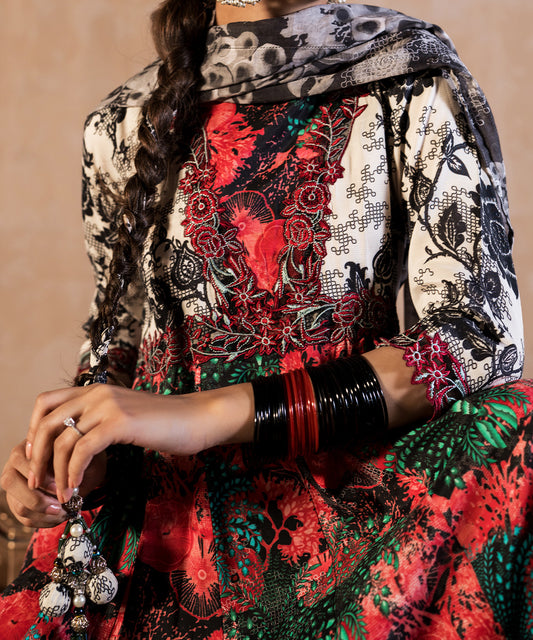 3 Piece - Embroidered Raw silk Suit