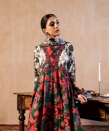 3 Piece - Embroidered Raw silk Suit