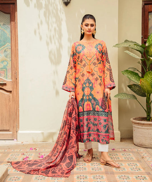 Printed Embroided Lawn 3pcs Suit