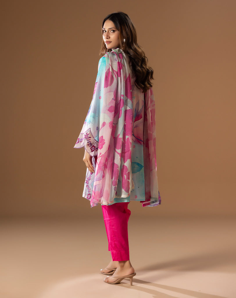 Printed Embroided Lawn 3pcs Suit