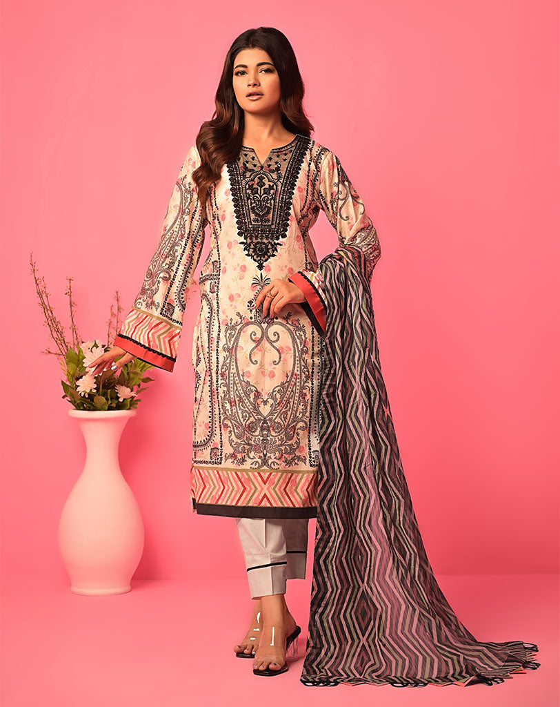 PRINTED 3PC UNSTITCHED SUIT