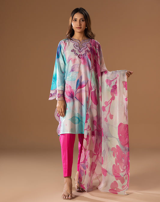 Printed Embroided Lawn 3pcs Suit