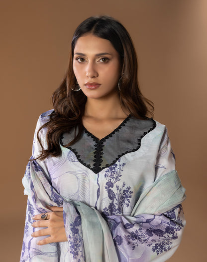 Printed Embroided Lawn 3pcs Suit