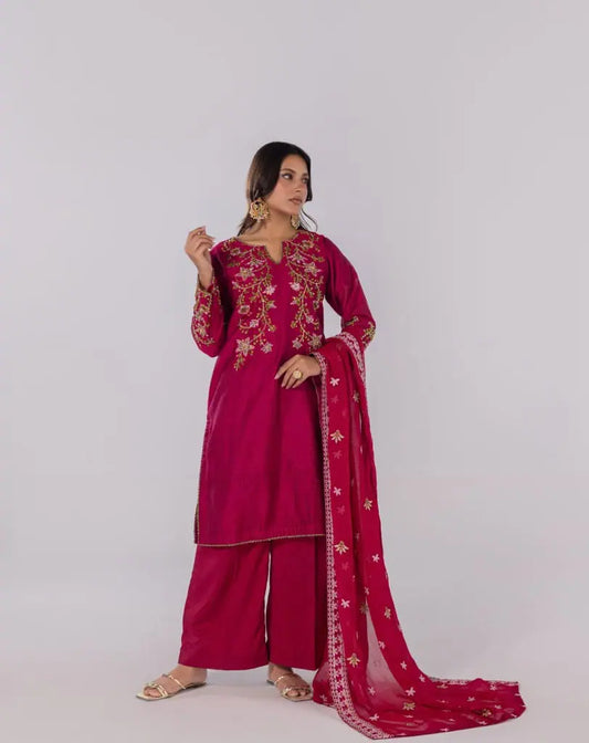Embroidered Hand Embellished khaddi net Suit