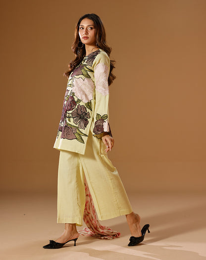 EMBROIDED 3PCS SELF COTTON SUIT