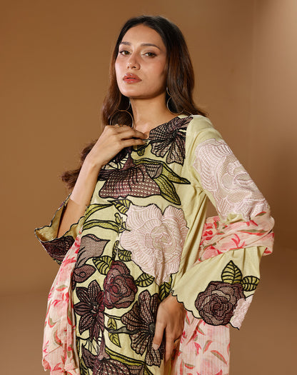 EMBROIDED 3PCS SELF COTTON SUIT