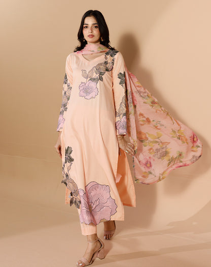 EMBROIDED 3PCS SELF COTTON SUIT