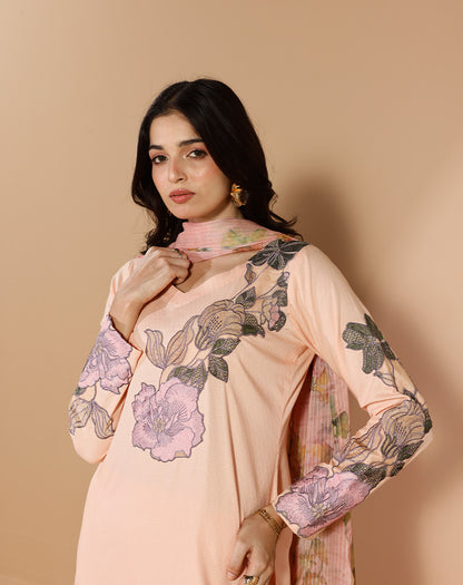 EMBROIDED 3PCS SELF COTTON SUIT