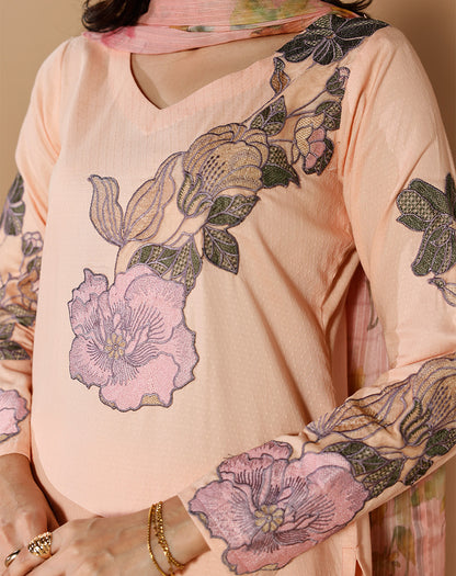 EMBROIDED 3PCS SELF COTTON SUIT