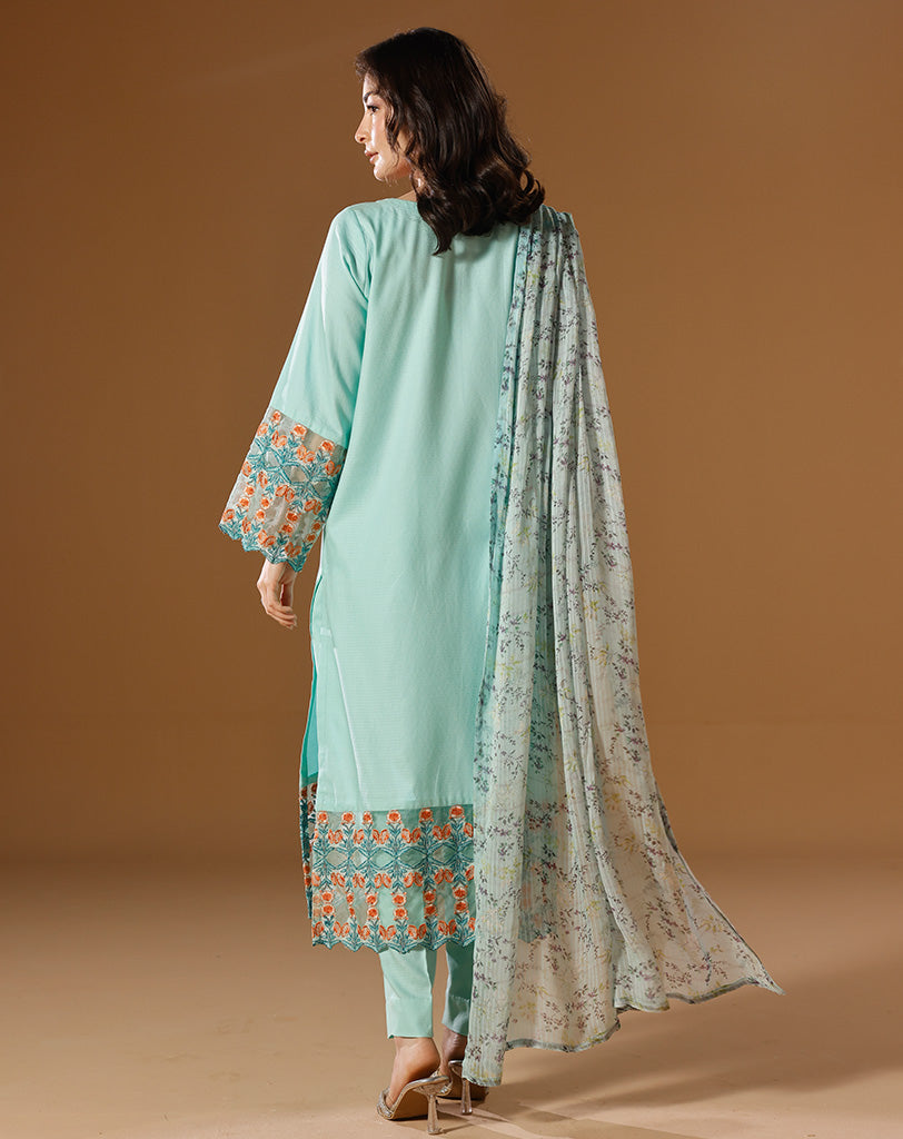 EMBROIDED 3PCS SELF COTTON SUIT