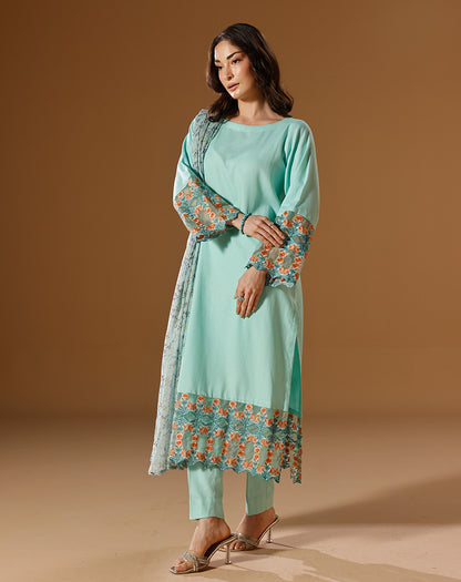 EMBROIDED 3PCS SELF COTTON SUIT