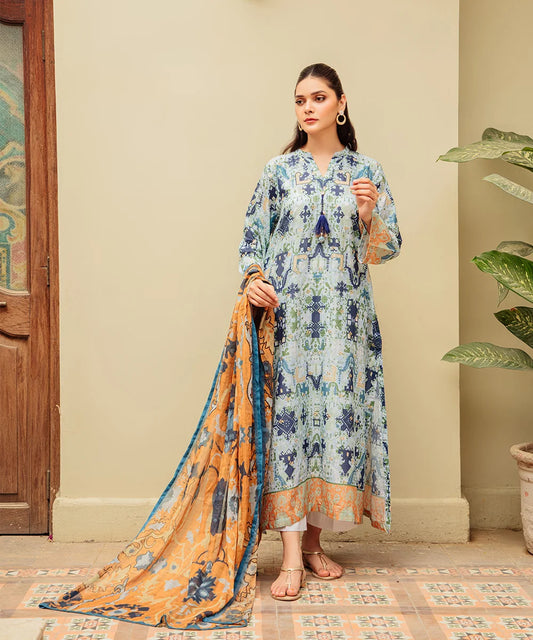 Printed Embroided Lawn 3pcs Suit