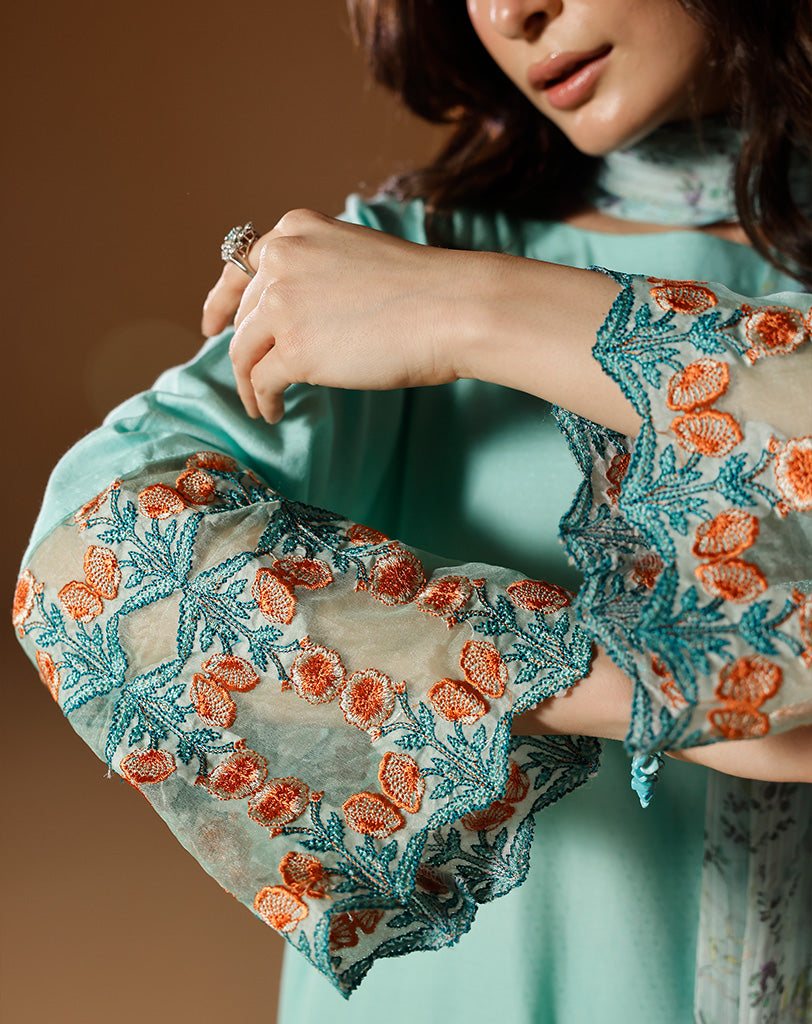 EMBROIDED 3PCS SELF COTTON SUIT