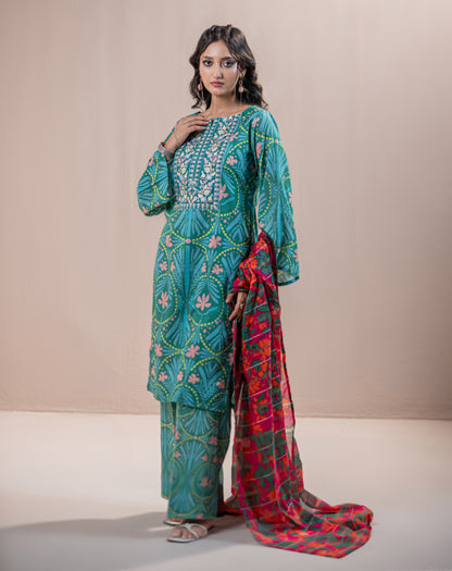 PRINTED EMBROIDERED KHADDAR 3PCS SUIT