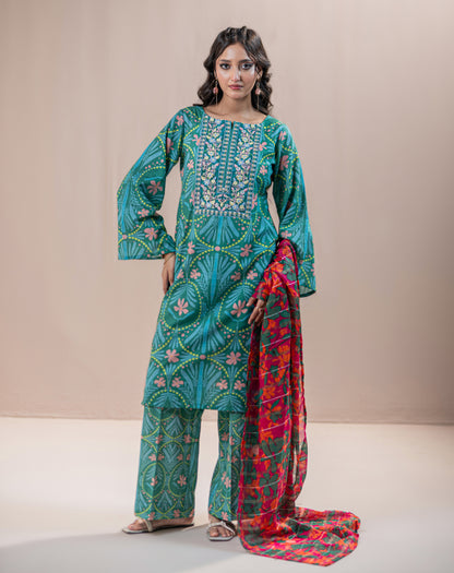 PRINTED EMBROIDED KHADDAR 3PCS SUIT